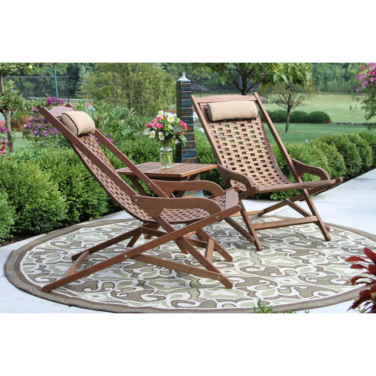3 pc. Eilaf Eucalyptus Folding Swing Lounger Set with Accent Table