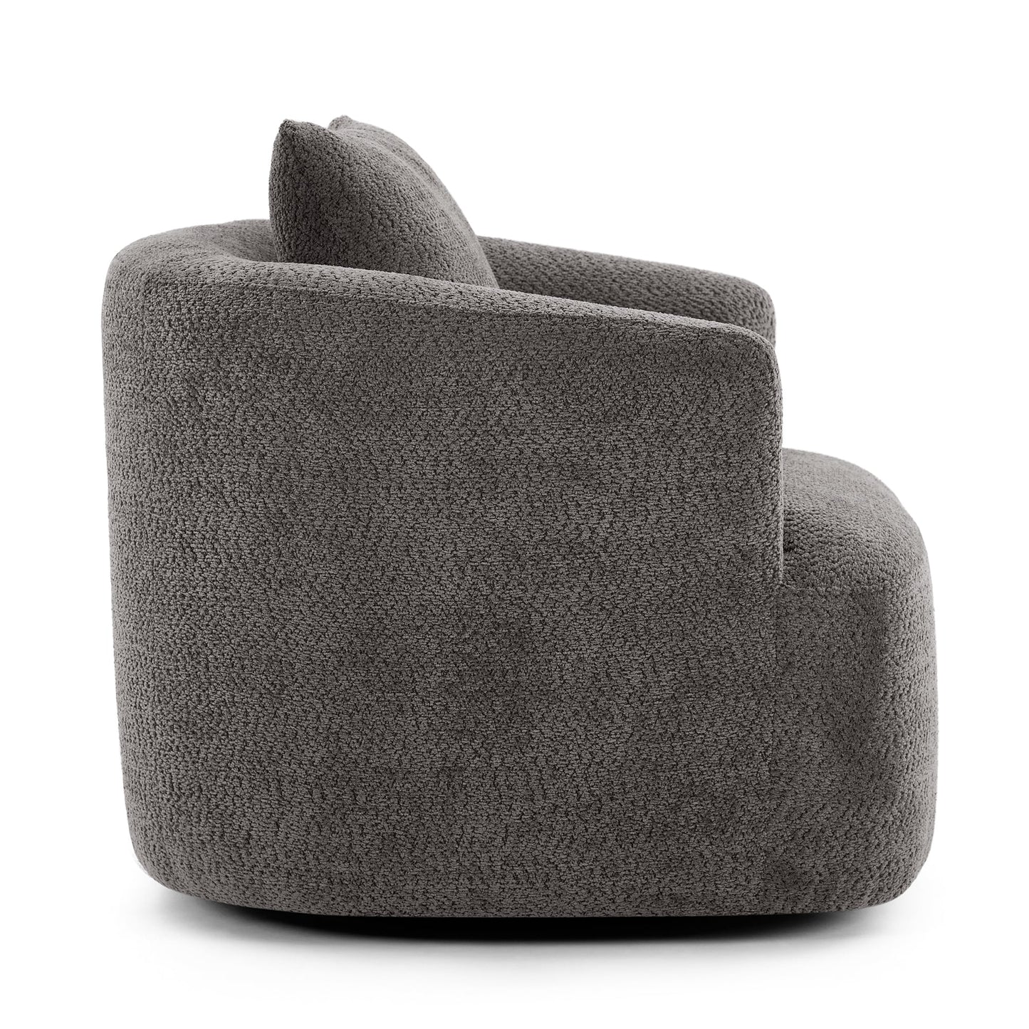 360° Swivel Chair, 38.2 Boucle Accent Chair with Throw Pillow, Upholstered Barrel Sofa Chair with Curved Armrests
