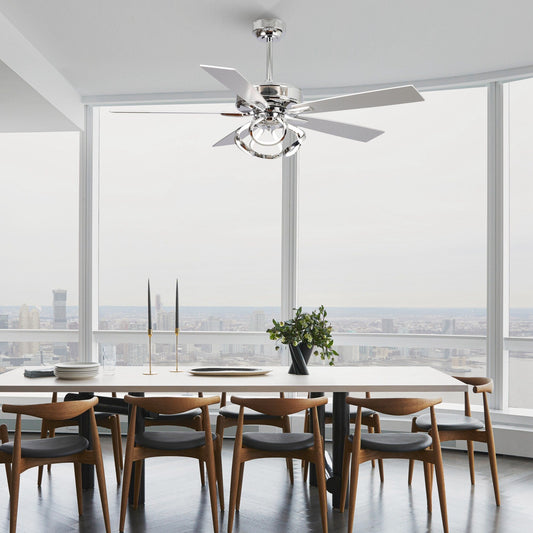 52 Modern Chrome/ Black Indoor Dimmable LED Ceiling Fan with Light and Remote