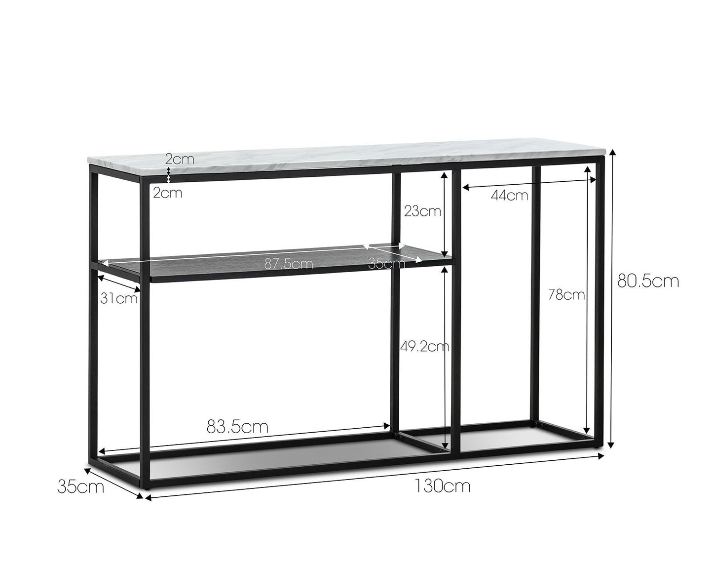 Brink 1.3m White Marble Console Table - Black