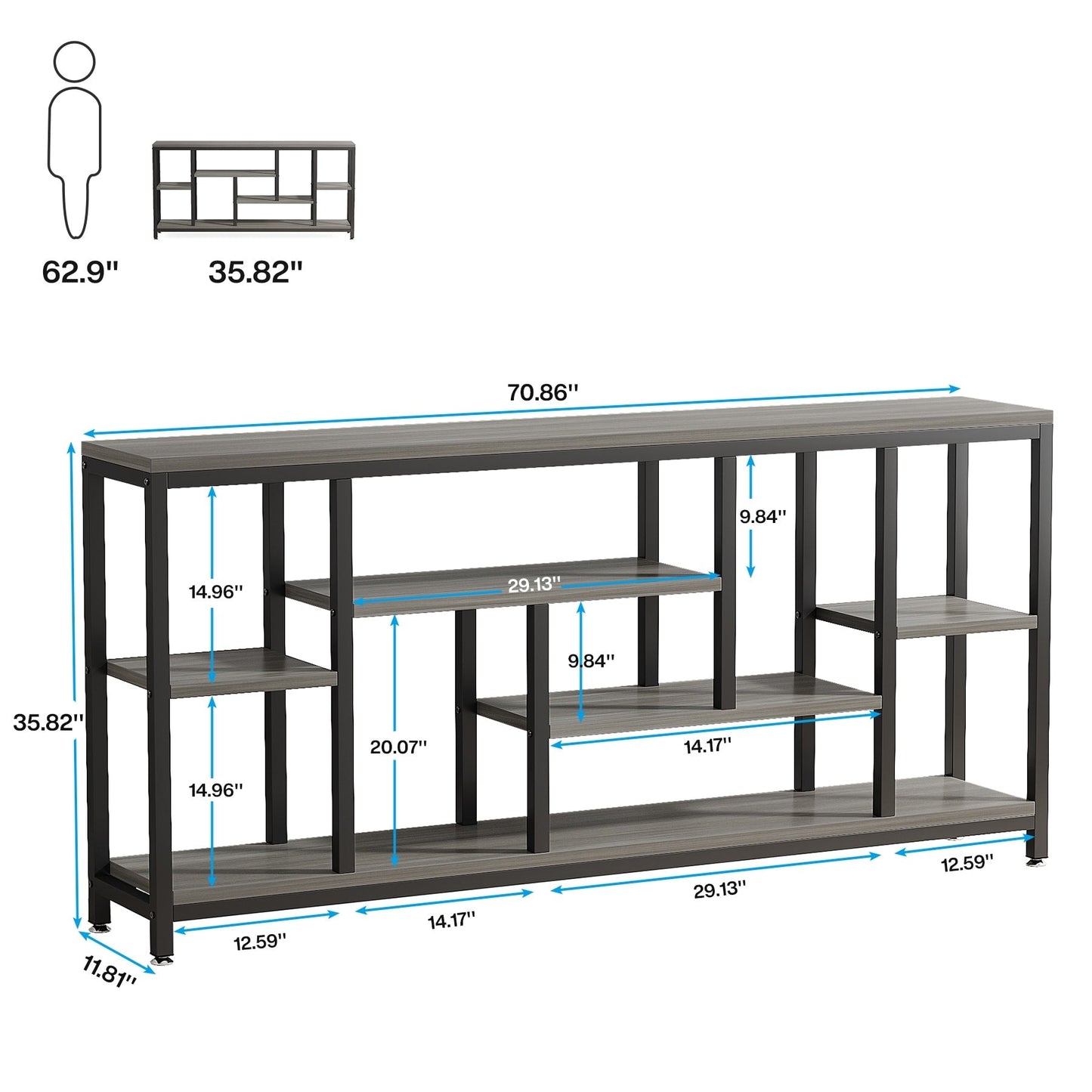 70.9 inch Console Sofa Table with Storage, 3-Tier Entryway Table for Hallway
