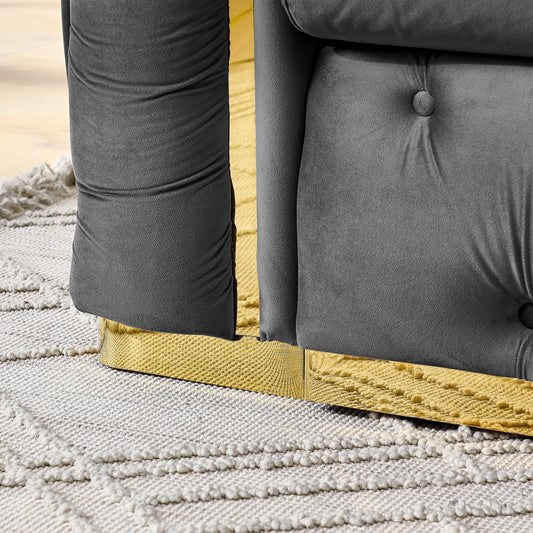 90.6 Velvet 3-Seater Sofa with 2 Pillows High-Density Cushions, Gold Accents, and Pillows
