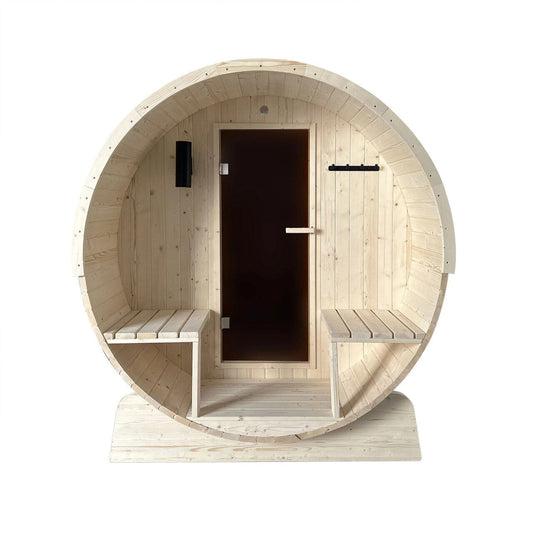 ALEKO 6-8 Person White Finland Pine Barrel Sauna with UL Electrical Heater - 88L x 73W x 79H inch