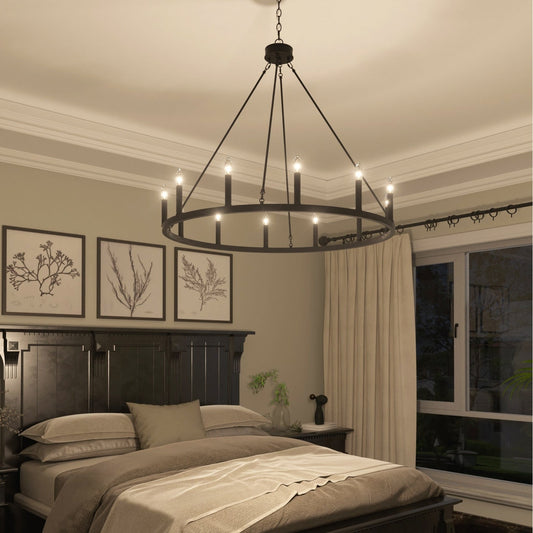 Acroma 12-light Farmhouse 40In Wagon Wheel Chandelier with UL - 40'' D x 138'' H