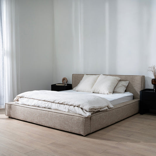 Castillo Fabric King Bed Frame - Stonish Beige