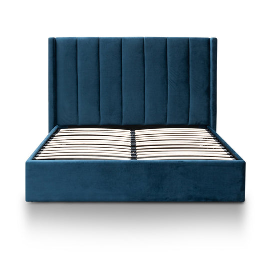 Betsy Queen Bed Frame - Teal Navy Velvet with Storage