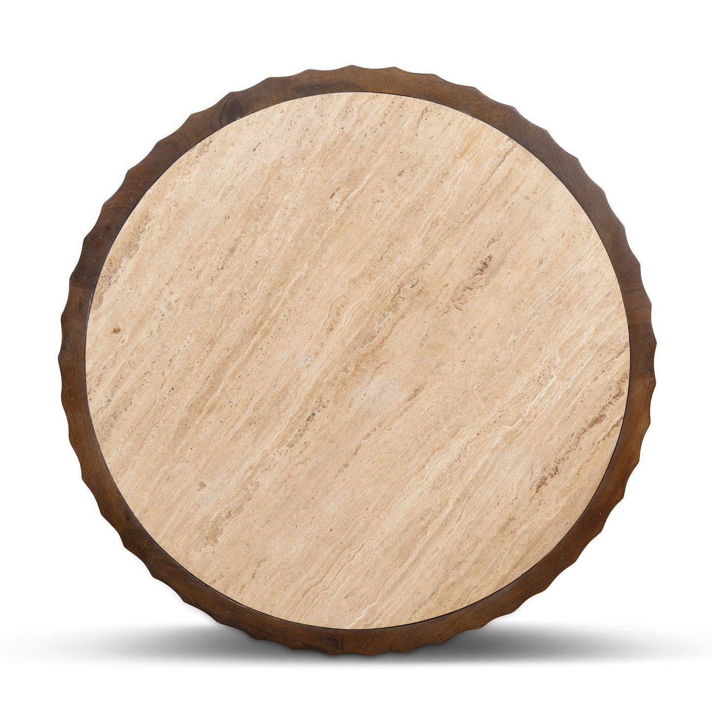 Avanti 89cm Travertine Top Round Coffee Table - Walnut