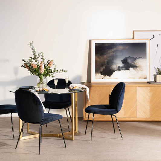 Cannon 1.2m Round Glass Dining Table - Gold Base