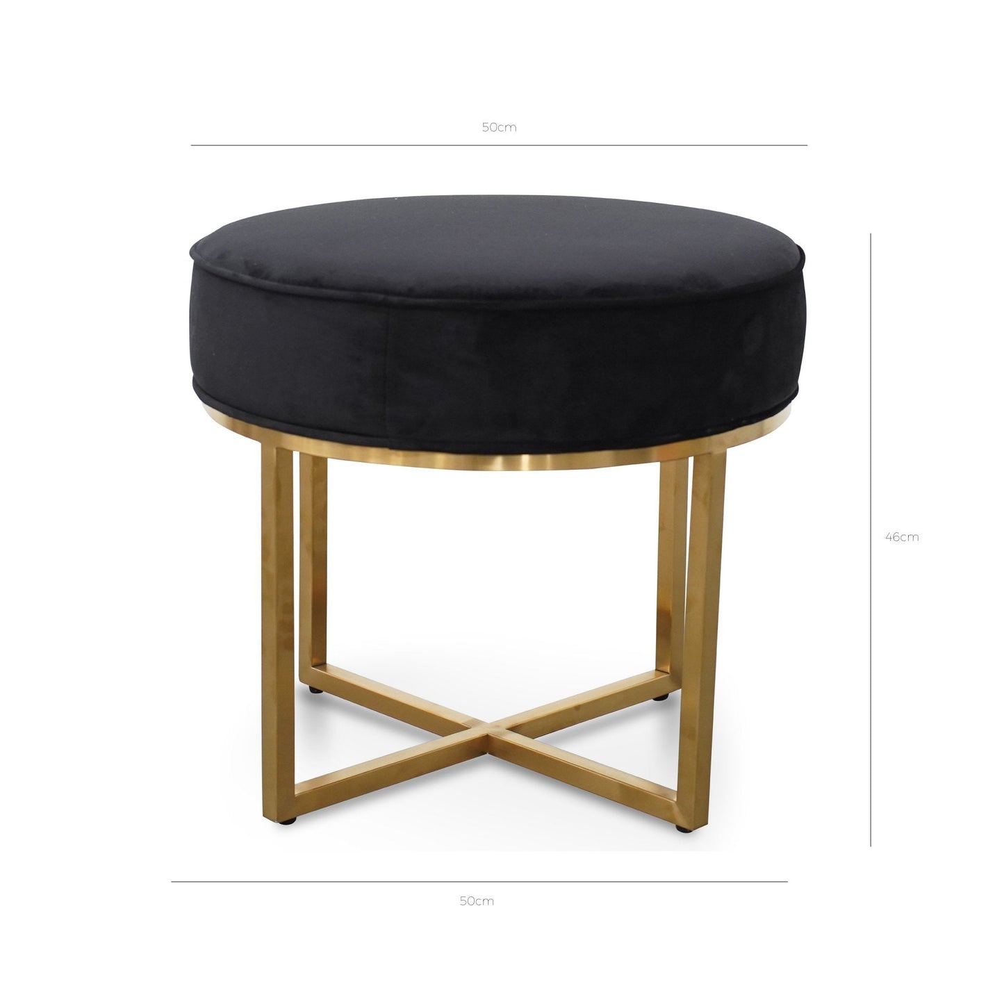 Bianka Black Velvet Ottoman - Brushed Gold Base - Last One