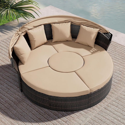Nuon 4-Piece/5Piece Outdoor Patio Conversation Set Wicker Daybed Set with Canopy by Havenside Home