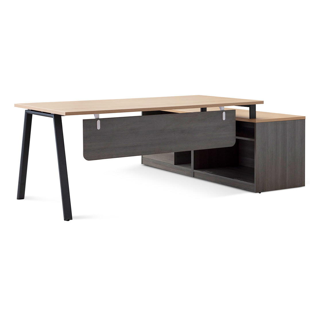 Cuevas 2.2m Left Return Office Desk - Black with Natural Top