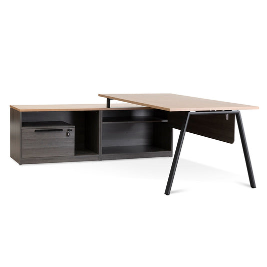 Cuevas 2.2m Left Return Office Desk - Black with Natural Top
