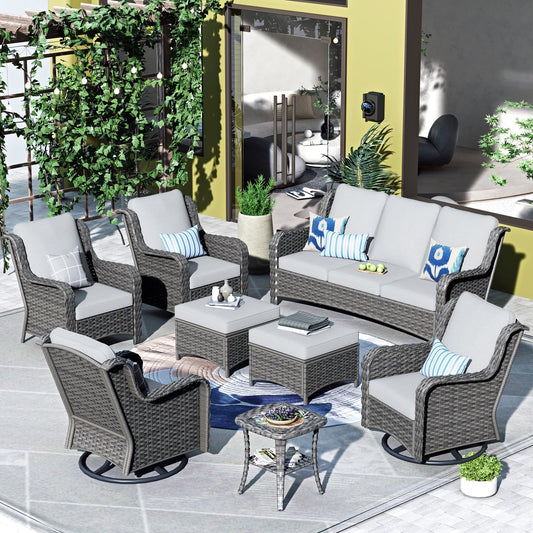 OVIOS 8-piece Patio Wicker Furniture Swivel Chair Set