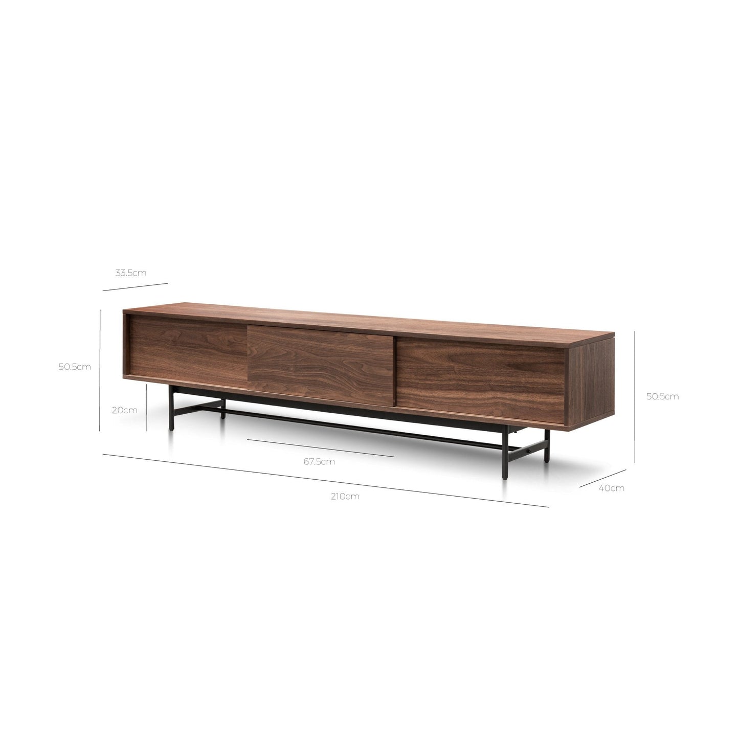 Christie 2.1m Walnut Wooden TV Entertainment Unit - Black legs