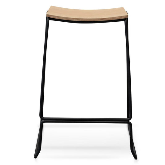 Apollo Bar Stool - Natural Timber Seat with Black Frame - Last One