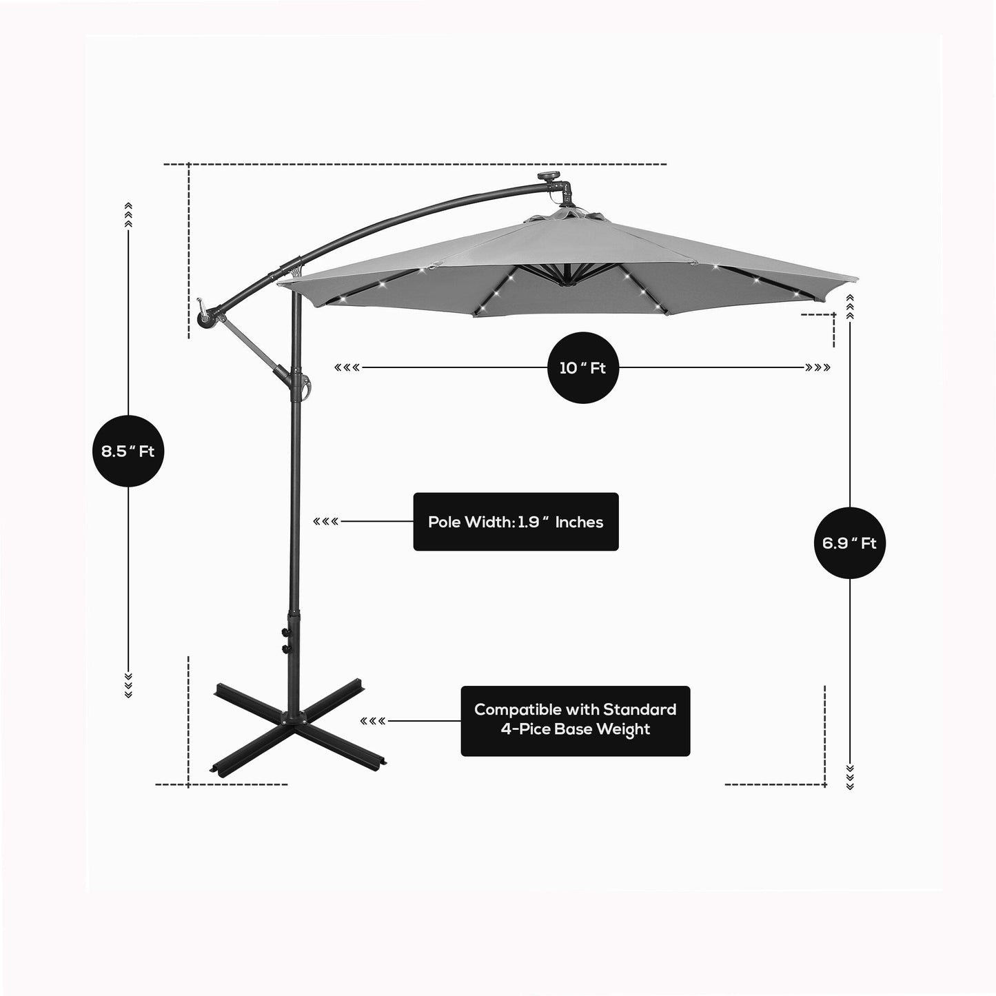 10 Ft. Solar Power Lighted Patio Umbrella with Base Stand