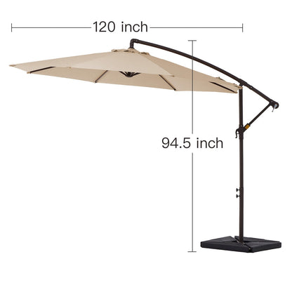 10 ft Steel Crank-lift Cantilever Umbrella With Weighted Base