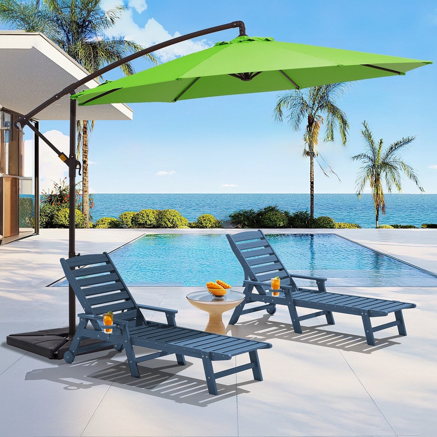 10 ft Steel Crank-lift Cantilever Umbrella With Weighted Base