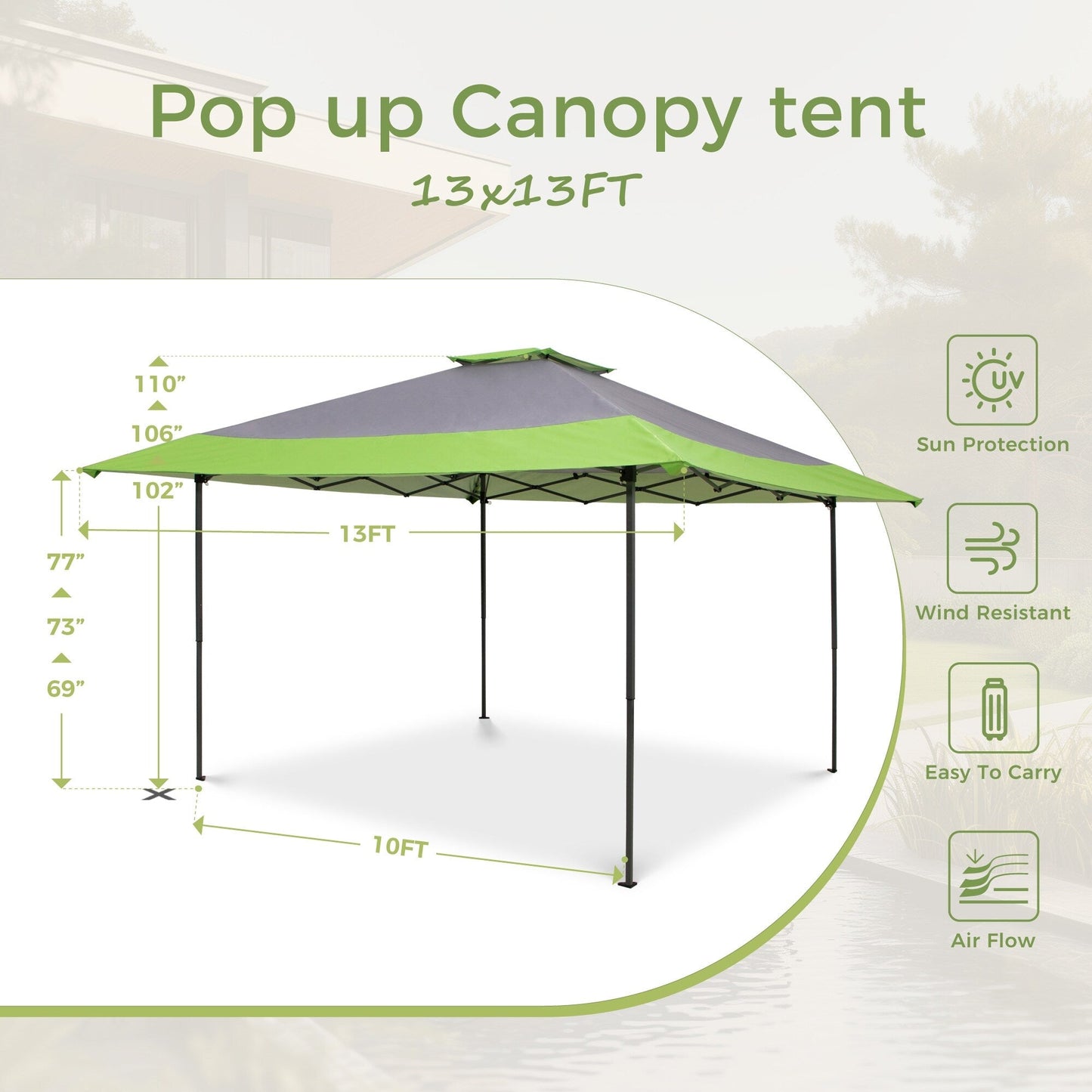 13' x 13' Outdoor Canopy Patio Gazebo Reinforced garden Pop-up Canopy Tentwith Elegant Corner Curtain - 13x13ft