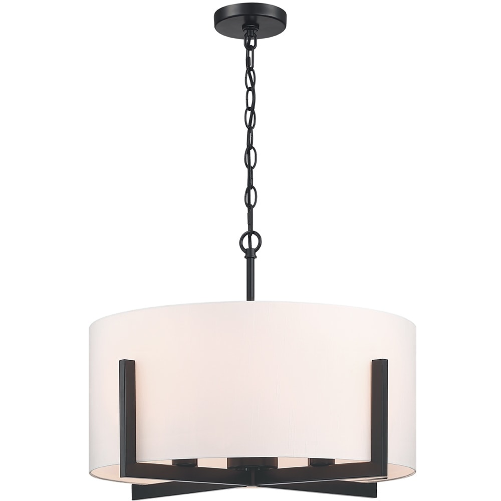 22 in. 4-Light Matte Black Chandelier Pendant Light with White Drum Shade - 22W