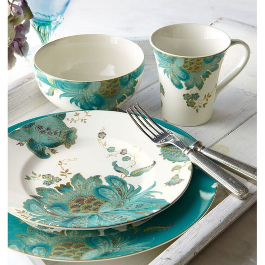 222 Fifth Eliza 16-Piece Porcelain Dinnerware Set, Teal