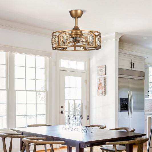 22 Modern Crystal Caged Ceiling Fan Chandelier with Remote