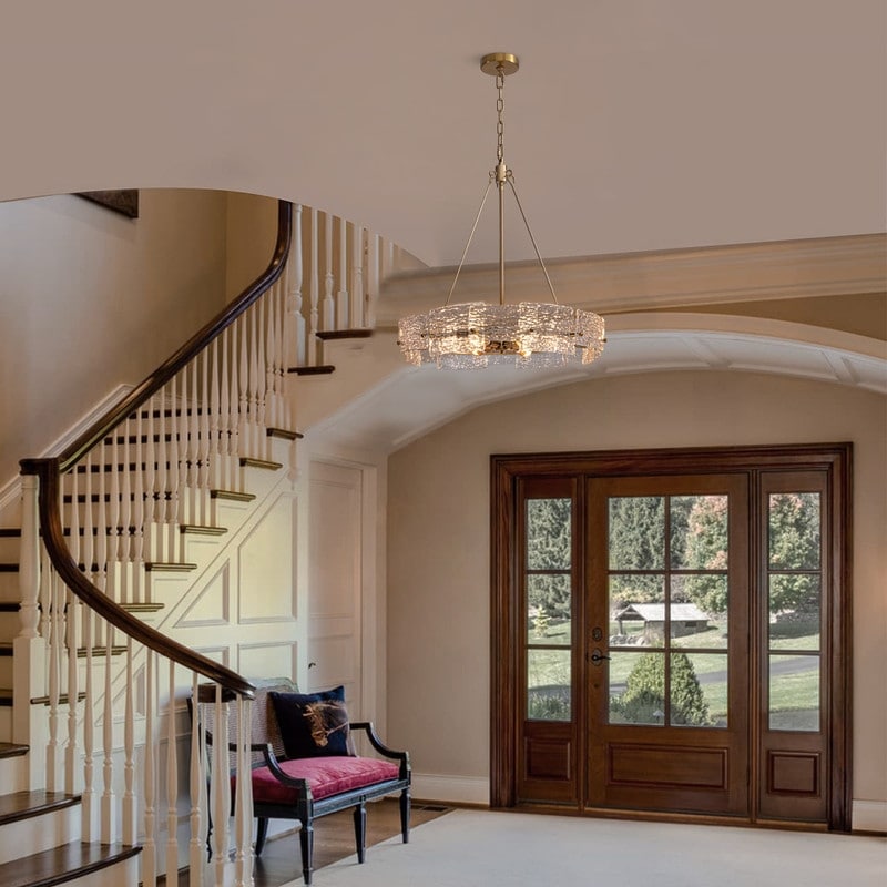 23.6 in. Modern Gold Crystal Chandelier 6-Light Glam Drum Pendant Light for Kitchen Island Dining Room