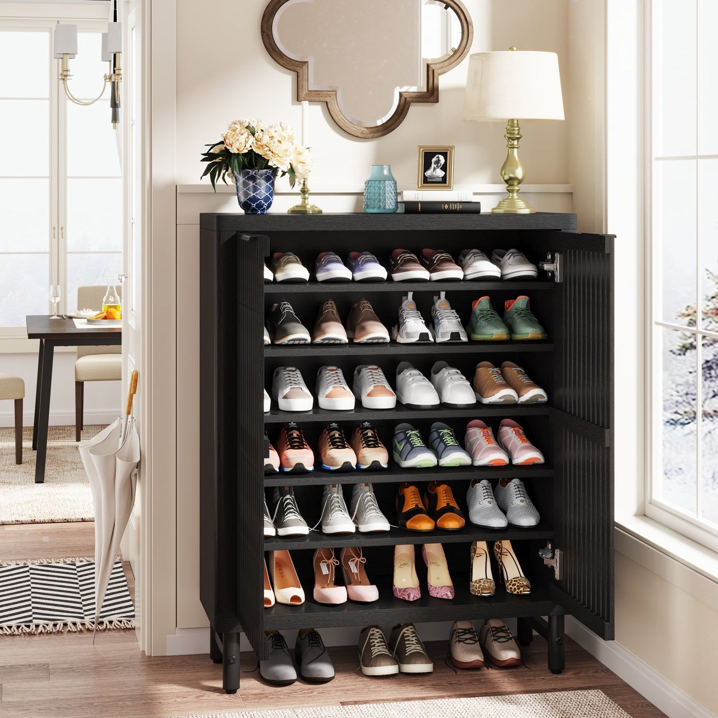 24 Pairs Shoe Storage Cabinet with Door for Entryway Living Room