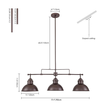 3-Light Industrial Farmhouse Dome Pendant Metal Linear Kitchen Island Pendant Light Oil Rubbed Bronze Finish