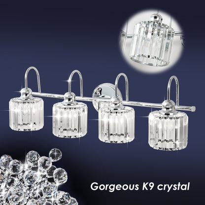 3/4-Light Modern Glam Linear Dimmable Crystal Bathroom Vanity Lights Over Mirror