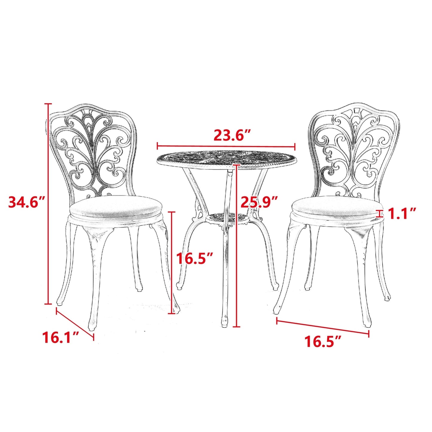 3-Piece Aluminum Outdoor Patio Butterfly Table and Chairs with Umbrella Hole