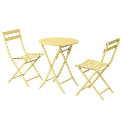 3-Piece Minimalist Patio Bistro Set of Foldable Round Table & Chairs - 3-Piece-Patio-Bistro-Set