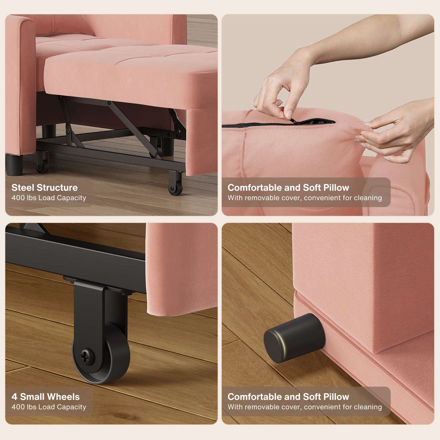 3-in-1 Adjustable Sleeper Sofa Bed, Pull Out Chair Sofa, Convertible Folding Bed for Living Room