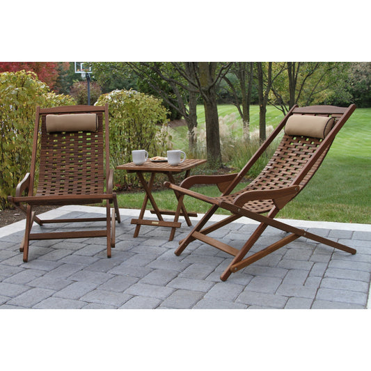 3 pc. Eilaf Eucalyptus Folding Swing Lounger Set with Accent Table