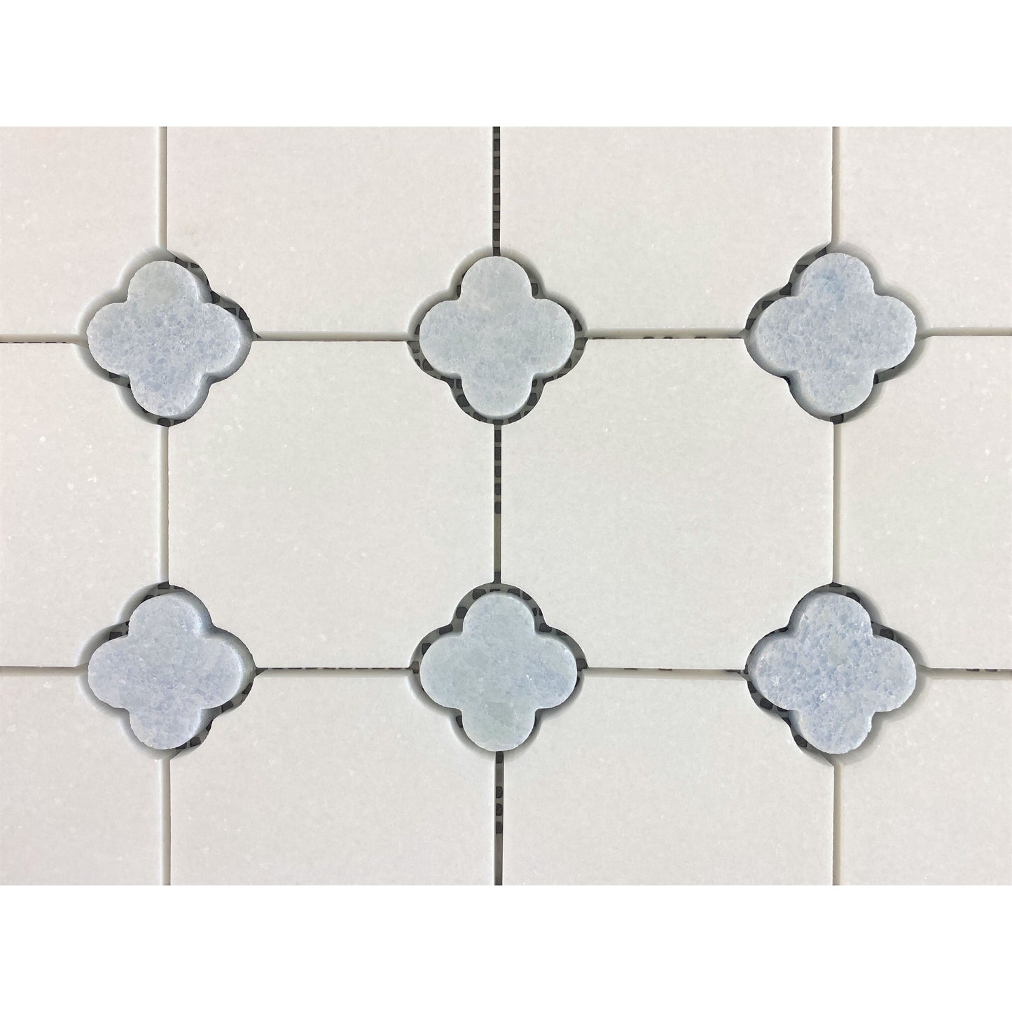 Thassos White with Blue Celeste Flower Pattern Marble Mosaic Tiles - Case (10 Sheets)