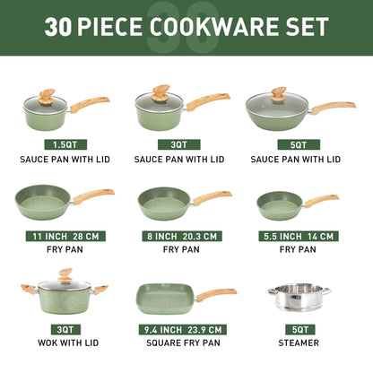 30-Piece Kitchen Granite Cookware and Bakeware Set, Cooking Pans Set Non-Stick Pots and Pans Set