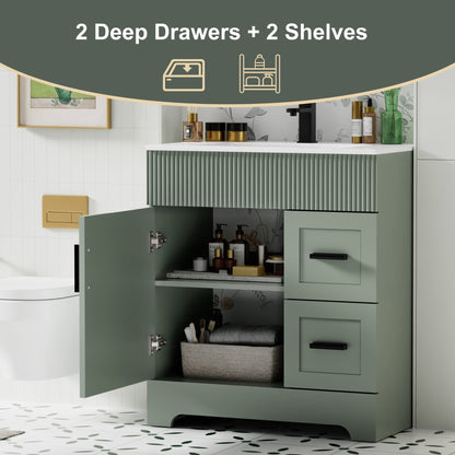 Wavy Line 30/36/48 Bathroom Vanity Set with Sink & Faucet