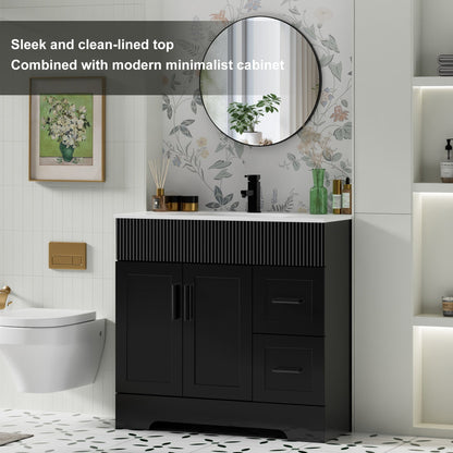 Wavy Line 30/36/48 Bathroom Vanity Set with Sink & Faucet