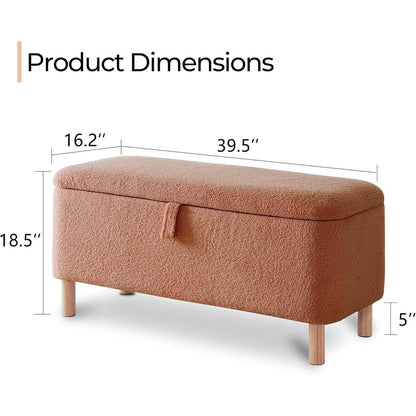 39.5 Off White Boucle Storage Ottoman Bench Sherpa Storage Bench Ottoman Foot Rest End of Bed for Living Room Bedroom,Wood Leg