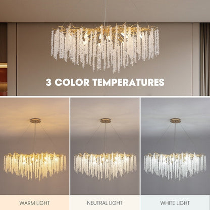 40 in. Gold Modern Crystal Chandelier Tree Branches Rectangular Chandelier Kitchen Island Pendent Light for Dining Room