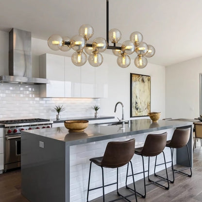 40 in. Linear Mid Century Modern Chandelier 16-Light Gold Brass Sputnik Pendant Light with Frosted Glass Globe for Dining Room