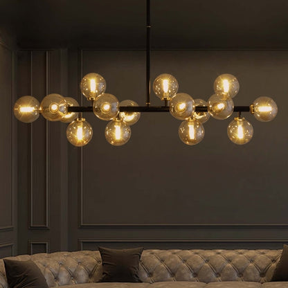 40 in. Linear Mid Century Modern Chandelier 16-Light Gold Brass Sputnik Pendant Light with Frosted Glass Globe for Dining Room