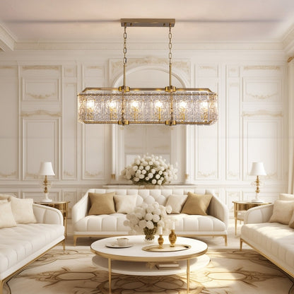 40 in. Linear Modern Crystal Chandeliers 16-Light Brass Gold Rectangular Chandelier for Dining Living Room Kitchen Island