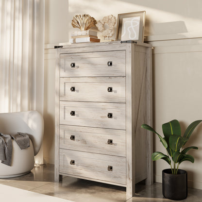48 Tall Farmhouse 5 Drawer Wood Dresser, Chest of Drawers for Bedroom