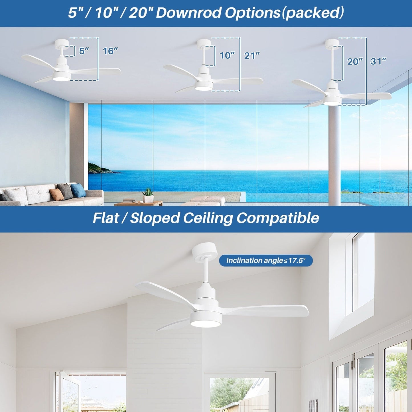 48 and 52 Integrated LED Ceiling Fan with Light and Remote, Reversible DC Motor