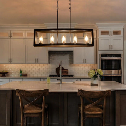 5-Light Modern Industrial Linear Chandelier for Dining Room Farmhouse Cylinder Clear Glass Chandelier Kitchen Island Lights