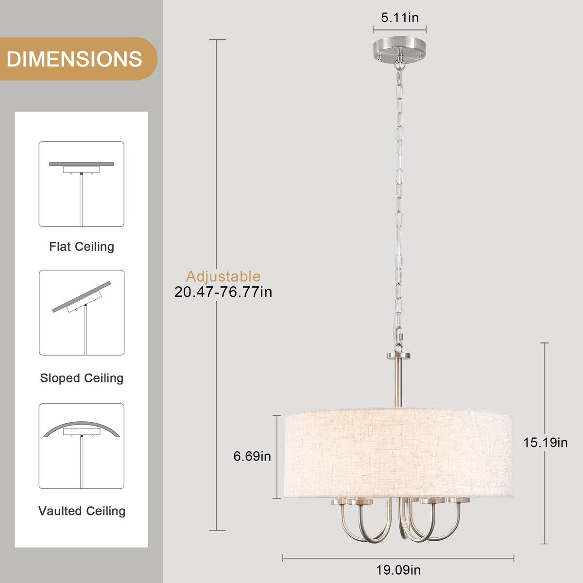 5-Light Modern Semi Flush Mount Ceiling Light for Dining Room Bedrooms Living Room - N/A