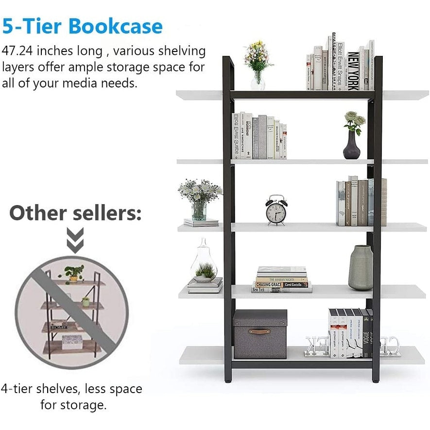 5-Tier Bookshelf, Vintage Industrial Style Bookcase