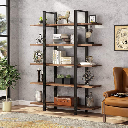 5-Tier Bookshelf, Vintage Industrial Style Bookcase