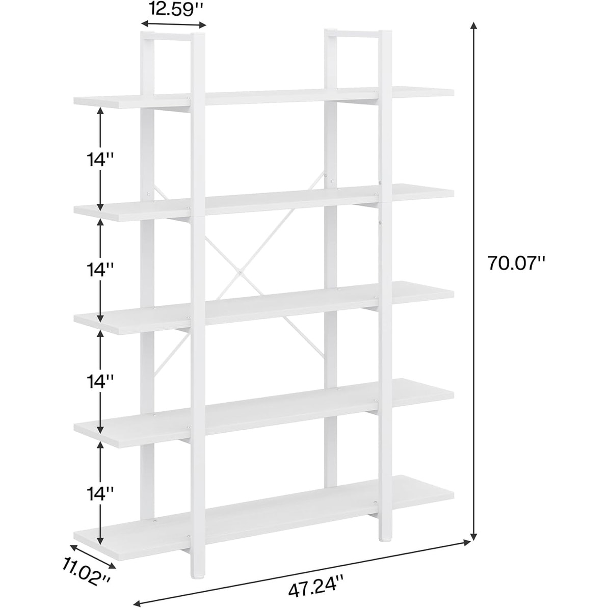 5-Tier Bookshelf, Vintage Industrial Style Bookcase